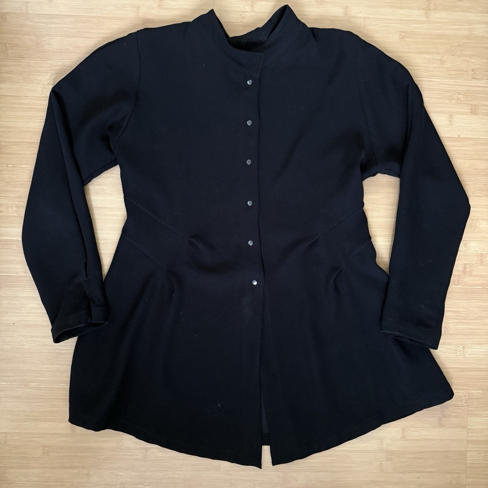 Babette SF Tapered Waist Jacket Collarless Sz Small Black Band Collar Lagenlook